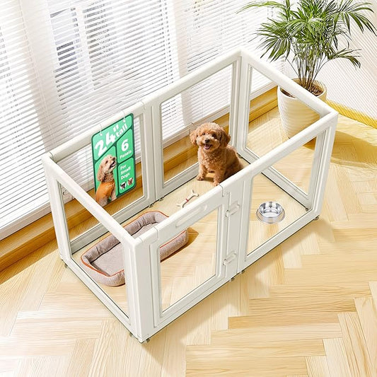 FXW AuraSpace Acrylic Indoor Dog Playpen for Puppies and Small Dogs, 24 Inch, 6 Panels, White