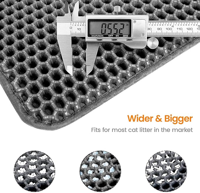 Cat Litter Mat Cat Litter Trapping Mat, 24 x 18 inch Honeycomb Double Layer Design, Urine and Water Proof Material, Scatter Control, Less Waste, Easier to Clean, Washable Gray