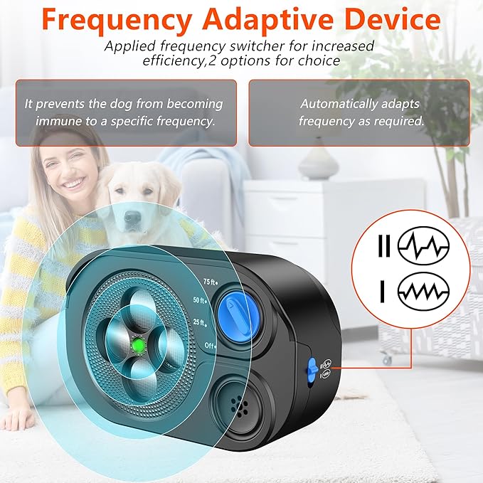 2025 New Anti Barking Device for Dogs, Bark Box Rechargeable Dog Barking Deterrent with Variable Ultra Frequency/6 Modes/IP65 Waterproof Dog Silencer Stop Neighbors‘ Dog from Barking Up to 75ft(Black)