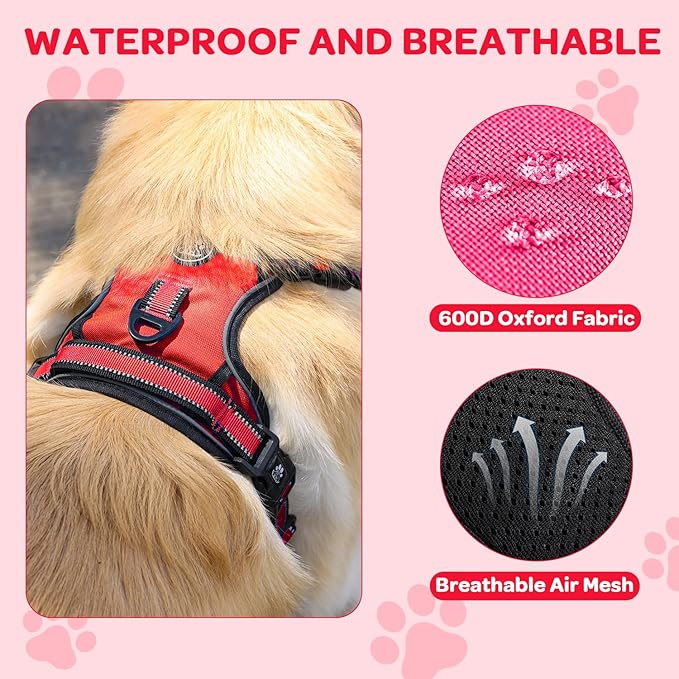 FURRYFECTION Dog Harness | No Pull Dog Harness | Reflective Oxford | Padded Handle | 4 Adjustable Straps | 2 Leash Clips | No Choke Pet Vest Harness for Small Medium Large Dogs | Red | XL