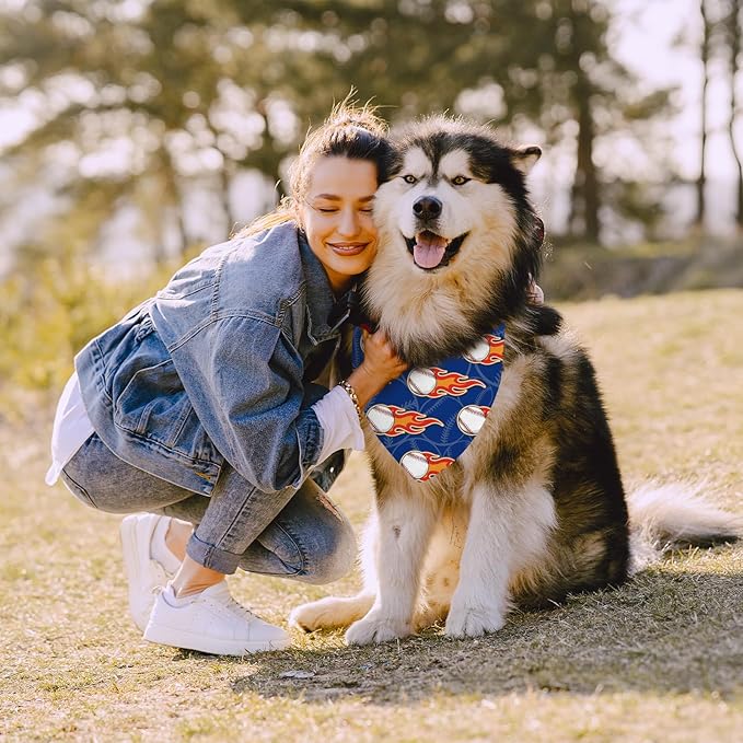 Baseball Dog Bandanas 2 Pcs, Puppy Gifts, Pet Scarf for Dog Girl, Baseball Triangle Puppy Scarf Kerchief Bandana, Small Medium Pet Dogs On Sport for Dogs Lovers
