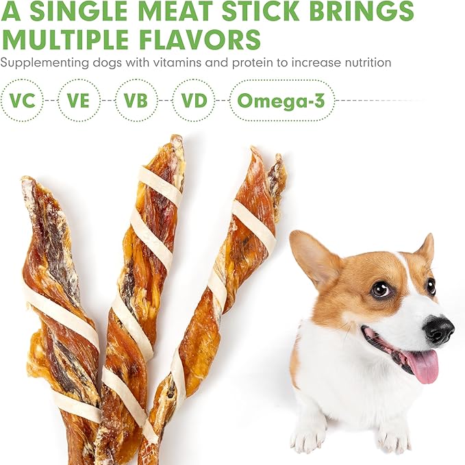 MON2SUN Dog Treats, Triple Flavor Jerky Twist Sticks, 5-7 Inch Chicken Duck and Codfish Sticks Chews for Small Dogs, Healthy Snacks, 17.64 oz (25 Count-Pack of 1)