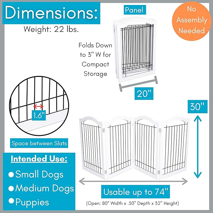 Internet's Best Wire Dog Gate with Arched Top - 4 Panel - 30" Tall - White