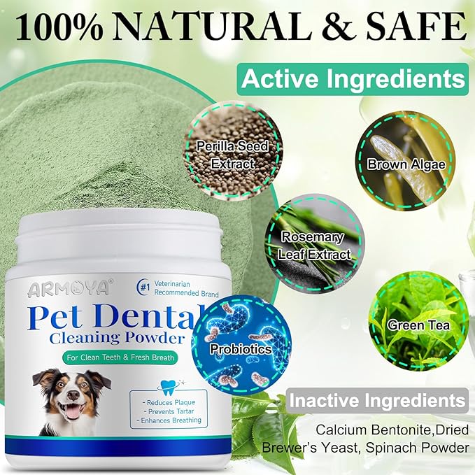 Dog Dental Powder,Pet Dental Powder,Teeth Cleaning Powder for Dogs,Dental Powder for Dogs,Plaque & Bad Breath Off Powder Dog, Dental Care Supplies for Small, Medium, Large Dogs 100g