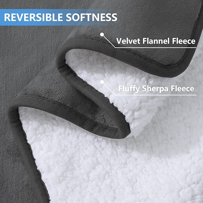 Smiry Waterproof Dog Bed Blanket, Leakproof Pet Throw Blanket for Bed Couch Sofa, Reversible Sherpa Fleece Furniture Protector Cover for Small Medium Large Dogs Cats (Dark Grey, 40x57 inches)