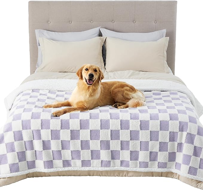 LE SURE Waterproof Dog Blanket for Large Dogs - Washable Double Sided Dog Blankets with Warm Jacquard Shag and Soft Sherpa Fleece, Pet Cat Blanket for Bed Protection, 3D Textured Cloud, Purple