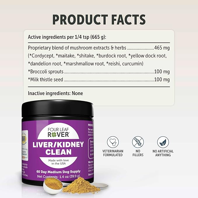 Dog Liver Support - with Organic Milk Thistle & Mushrooms - with Kidney Support - Detox & Cleanse - Veterinarian Formulated