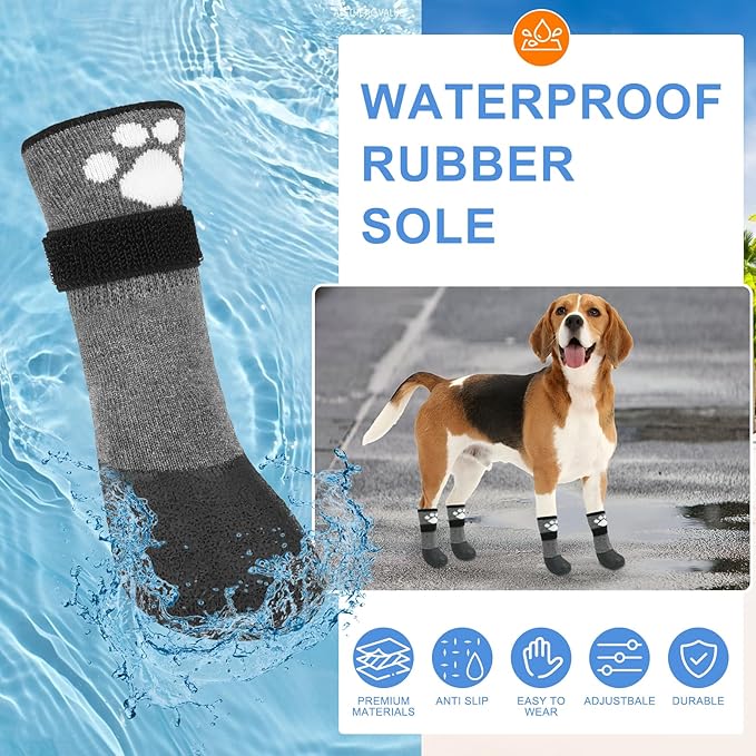 BEAUTYZOO Anti Slip Dog Boots & Paw Protectors for Hot Pavement to Prevent Licking,Waterproof Dog Shoes for Small Medium Large Senior Dogs,6 PCS Grip Socks Rain Booties for Dogs Paws Outdoor Walking