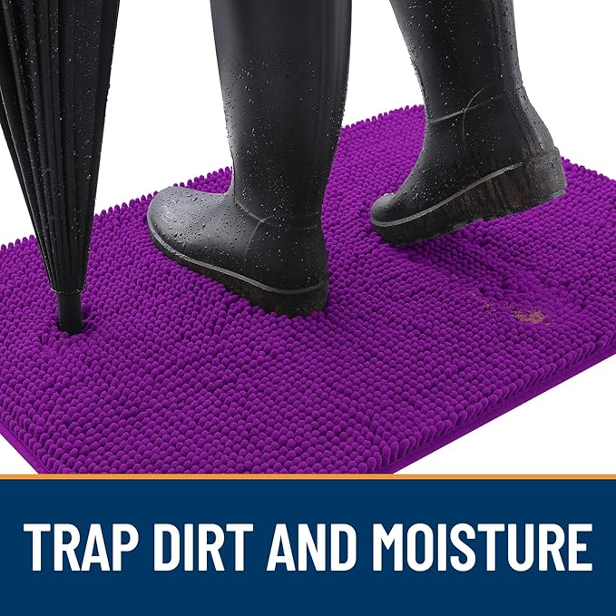 OLANLY Dog Door Mat for Muddy Paws 40x32, Absorbs Moisture and Dirt, Absorbent Non-Slip Washable Doormat, Quick Dry Chenille Mud Mat for Dogs, Entry Indoor Entryway Carpet for Inside Floor, Purple