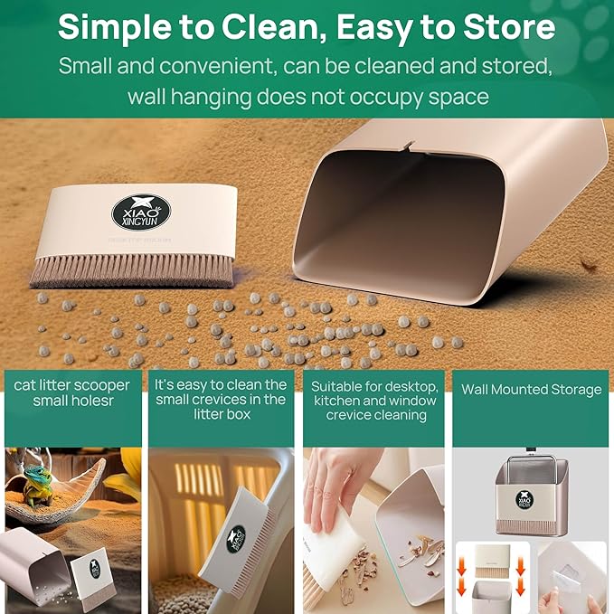 Hamster Metal Litter Scoop for Sandbath Box,Stainless Steel Litter Scooper includes Portable Small Broom and Dustpan, Fine Cat Litter Scoop Easy to Clean Small Pets or Reptile Terrarium Sand Waste