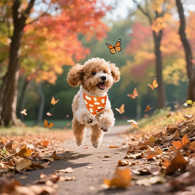 Realeaf Thanksgiving Fall Dog Bandanas 2 Pack, Orange Plaid Pumpkin Pet Scarf for Boy and Girl, Premium Durable Fabric, Holiday Halloween Bandana for Small and Medium Dogs (Fall, Small)