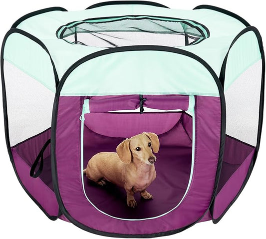 Furhaven Pop Up Dog Playpen Portable Pet Tent Playground Foldable Indoor Outdoor Puppy cat Kitten - Purple, Medium