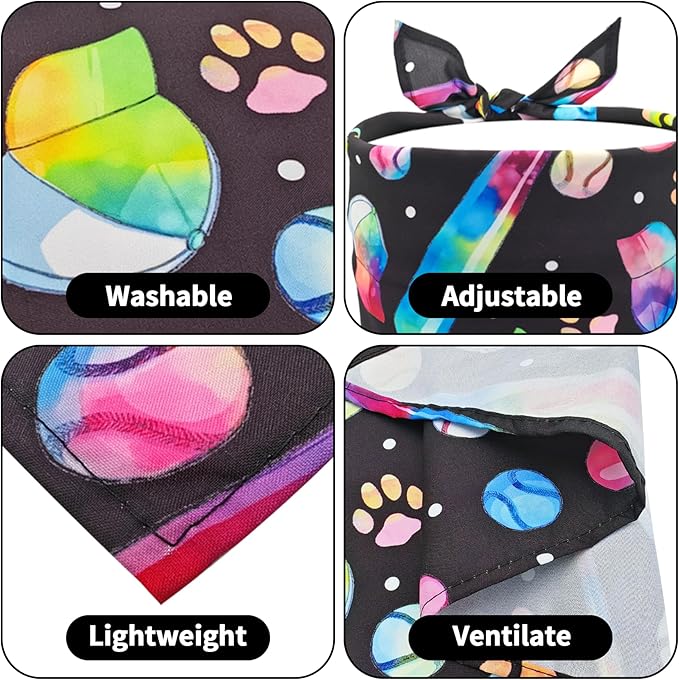 7 PCS Medium Baseball Dog Bandanas Hemming Seam Edge Dog Bandana for Small Dogs Print One Side Large Cats Scarfs Game Day Grooming M