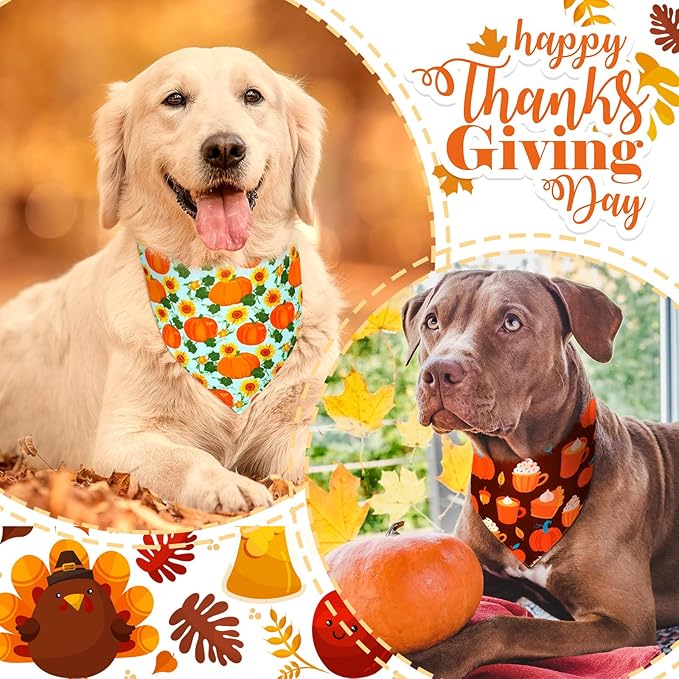 Newwiee 100 Pcs Thanksgiving Day Dog Bandanas Bulk for X-Large Dogs Fall Pumpkin Maple Leaf Triangle Bandanas Bibs Adjustable Pet Scarf Holiday Soft Breathable Thanksgiving Scarf Accessories for Puppy