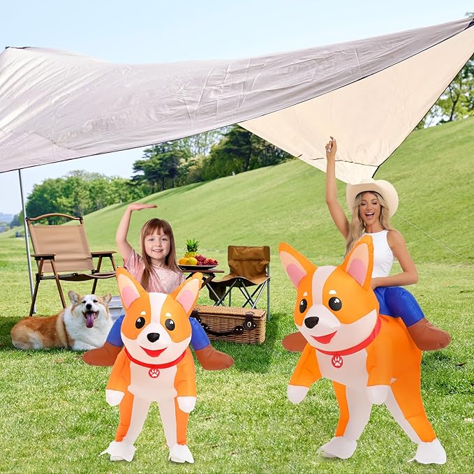 Inflatable Costumes for Adult Dog Costume Halloween Blow Up Ride on Corgi Costume Animal Suit for Men Women Cosplay Party