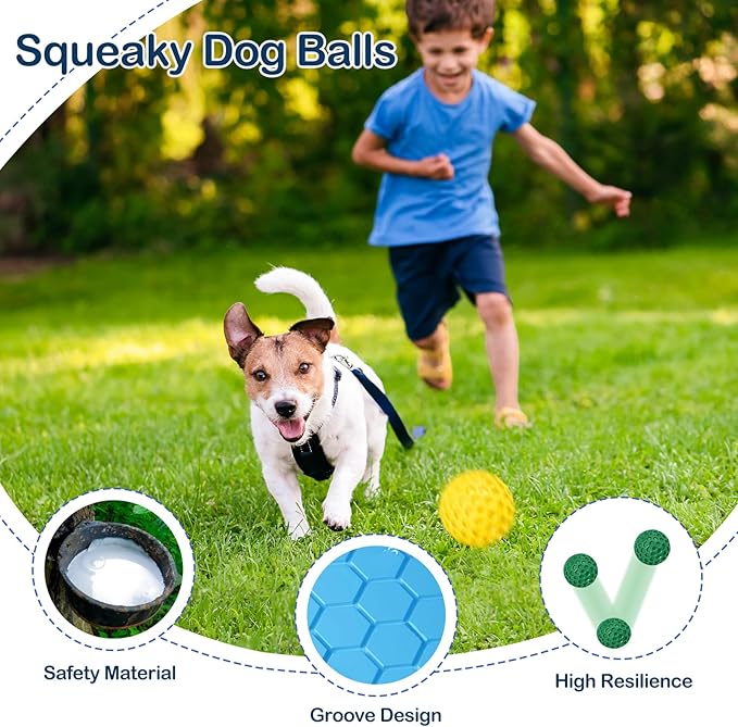 2 Pack Indestructible Squeaky Dog Balls for Aggressive Chewers, Durable Rubber Chew Toys for Teething, Anxiety Relief Perfect for Large, Medium Breeds, Indoor Outdoor Use