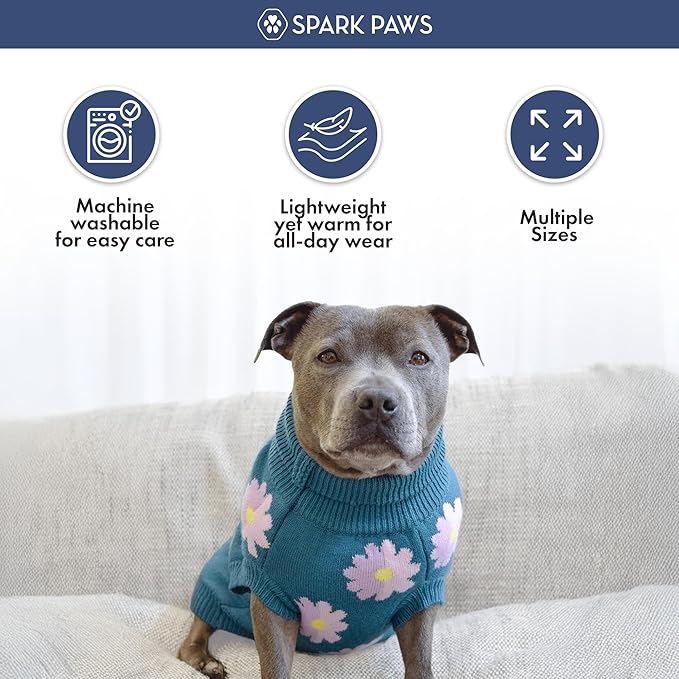 Spark Paws Knit Dog Sweater – Ultra Soft Warm Winter Dog Sweater for Small, Medium & Large Dogs – Stretch Fit Pet Sweater for French Bulldog, Pitbull, Girl & Boy Dogs Jacket, (Flower,L)