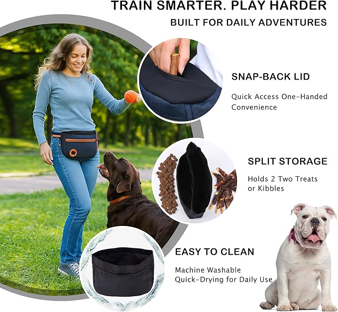 Dog Treat Pouch for Training – Removable Liners, Large Opening and Capacity Treat Bag with Clicker, Obedience Cards, Waist Strap Clip Treat Fanny Pack for Dog Training and Walking