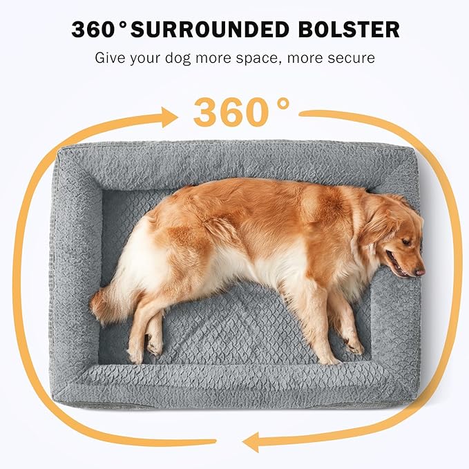 INVENHO Orthopedic Dog Beds Large Sized, XL Washable Egg-Crate Memory Foam Dog Couch Bed with Washable Removable Cover, Waterproof Lining and Nonskid Bottom