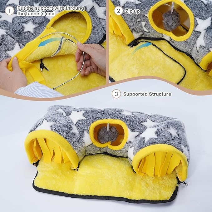 Avont Guinea Pig Hideout Tunnel, Small Animal Hideaway Play Tube Toys with Curtains, Soft Sleeping Bed House for Dwarf Rabbits Chinchillas Hamsters Hedgehogs Ferrets Bearded Dragons and Rats -Star