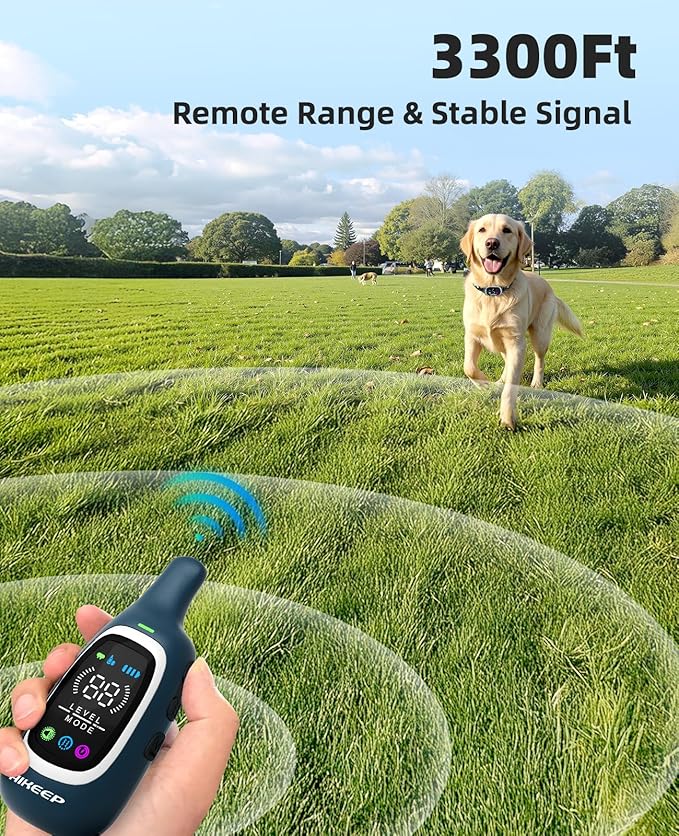 2-in-1 Dog Shock Collar and Bark Collar for Dogs – 3300FT Dog Training Collar with Remote, IP67 Waterproof e Collar with Anti-Bark/Beep/Vibration/Shock Modes for Small Medium Large Dog(8-120Lbs)