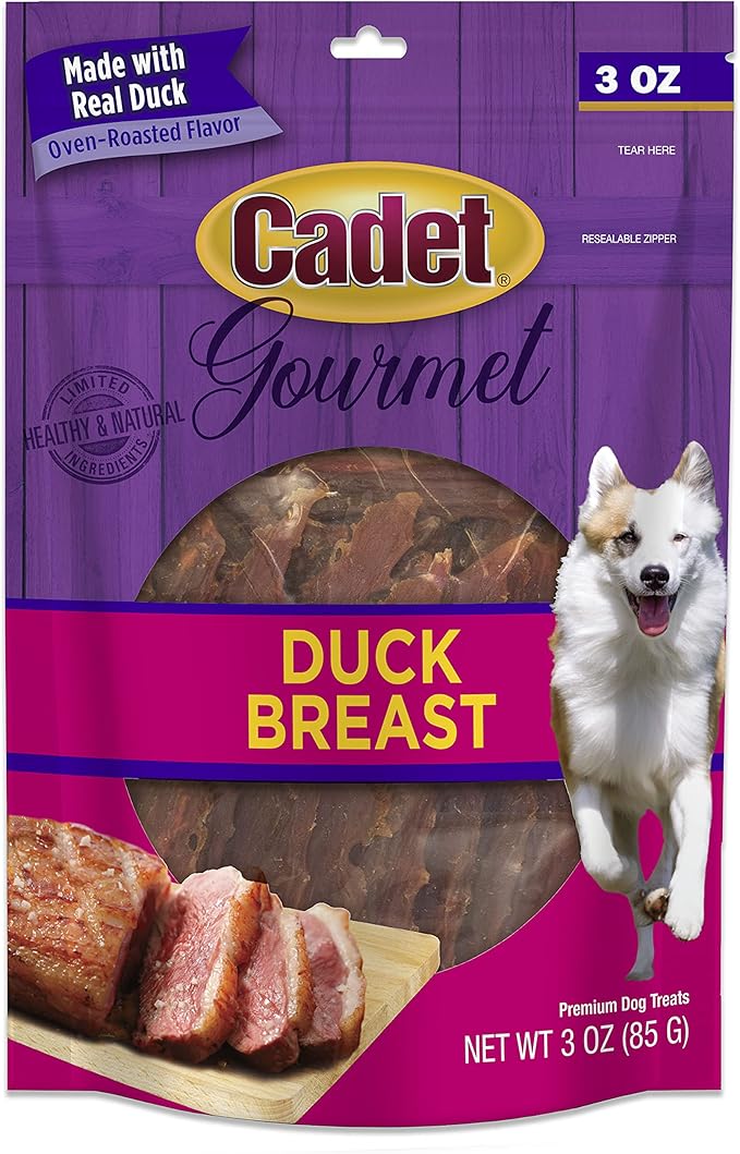 Cadet Gourmet Duck Breast Dog Treats - Healthy & Natural Dog Training Treats for Small & Large Dogs - Inspected & Tested in USA (3 oz.)