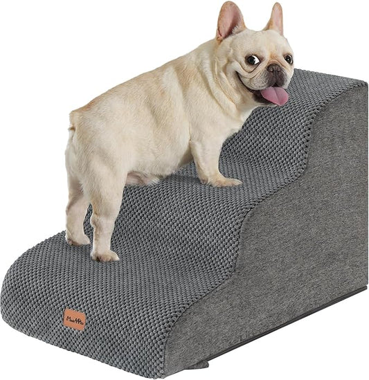 Made4Pets Dog Stairs Ramp for Small Dogs, 3-Step Dog Steps for Bed Couch Sofa and Chair, 35D Foam Pet Steps for Small Dogs and Cats, Non-Slip Bottom Pet Stairs, Grey