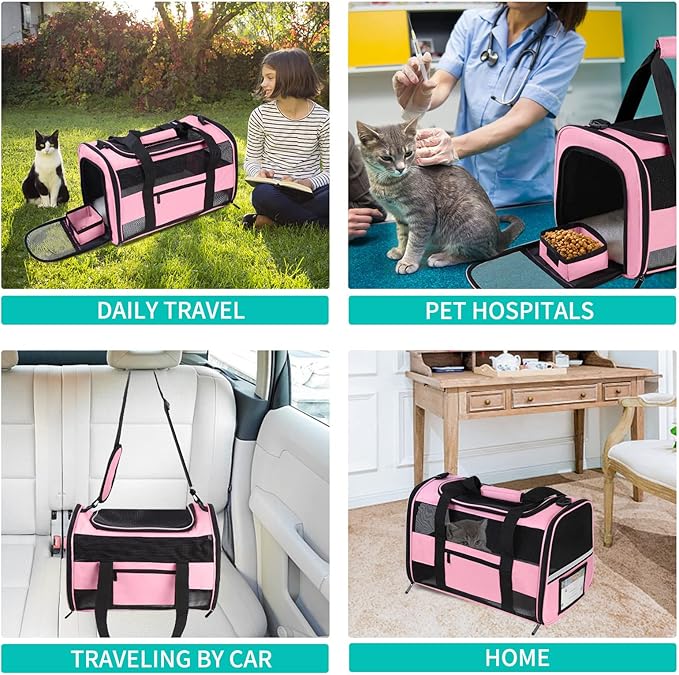 20" Large Cat Carrier Soft Side Dog Carrier Pet Carrier for Medium Small Dogs Cats Collapsible Soft Sided Pet Carrier for Cats Dogs Puppy of 25 lbs, Pink