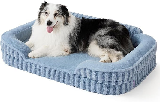 LE SURE Cute L-Plus Dog Beds, Orthopedic Waterproof Large Pet Bed with Sides, High Back Non-Slip Bottom and Egg-Crate Foam Dog Couch Sofa with Washable Removable Cover, Blue
