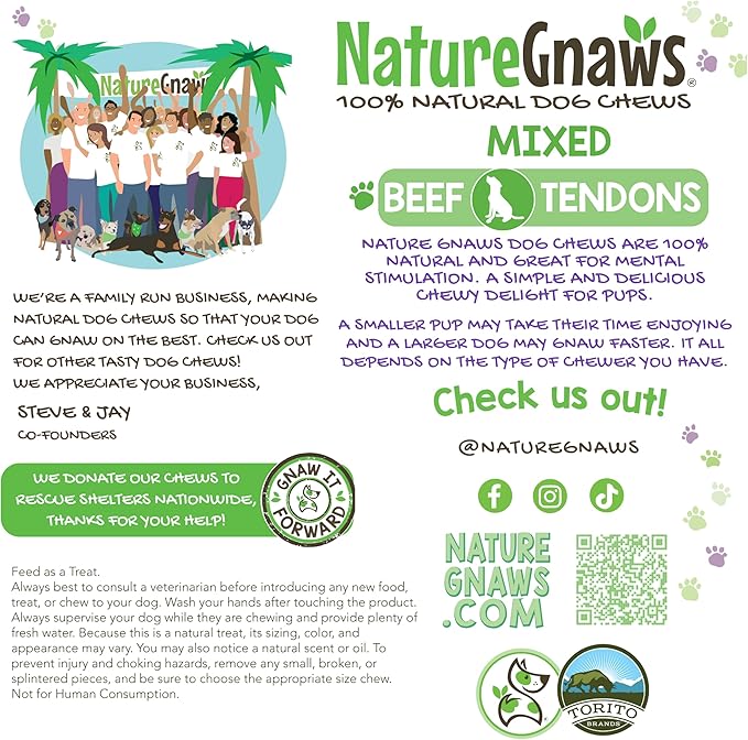 Nature Gnaws Beef Tendons for Dogs (1Lb) - Mixed Thickness - Long Lasting for Small and Medium Dogs - Natural Beef Jerky Dog Chew Bones - Rawhide Free