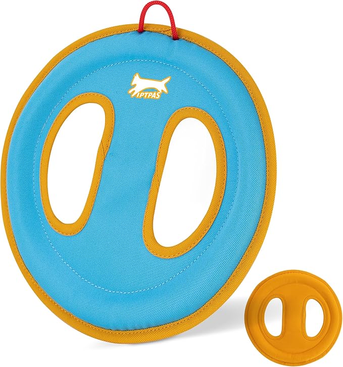 Dog Flying Disc Dog Flyer Toy for Fetch, Durable Nylon 9.5" Diameter with Soft and Thick Edges, Gentle on Teeth & Gums, Lightweight & Water Floating, Outdoor Play for All Breeds (C-Blue/Orange)