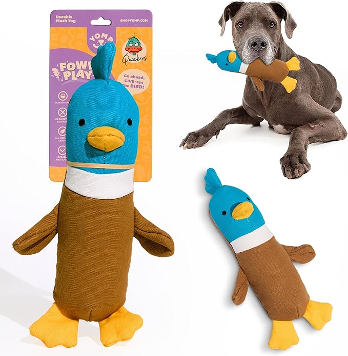 Yomp Plush Duck Dog Toy – Durable Stuffed, No Squeaker Dog Toys with Natural Canvas and Crinkle Paper – Interactive Stuffed Animal for Dogs (Quacker)