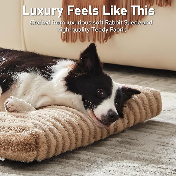 FURTIME Washable Small Dog Bed, Deluxe Dog Crate Beds Comfy Fluffy Kennel Pad Anti-Slip Pet Sleeping Mat for Puppy/Cat, Machine Washable Dogs Pillow, 23"x18"x3", Brown