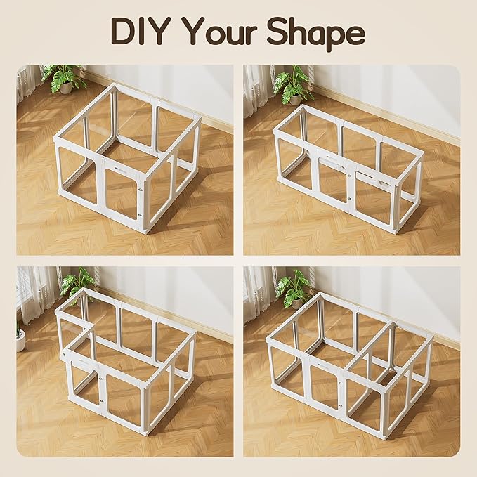 Jalove Acrylic Dog Playpen Indoor, 12 PCS Plastic Pet Playpen with Door, 24“ H Clear Pet Play Pen for Puppy Cat Rabbit Ferret, Easy Assemble Dog Pen, Preferable for Small Cage, White