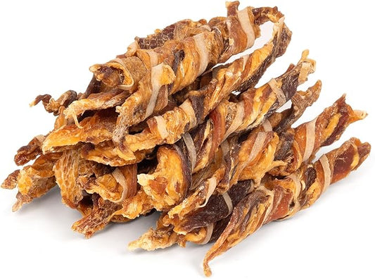 MON2SUN Dog Treats, Triple Flavor Jerky Twist Sticks, 5-7 Inch Chicken Duck and Codfish Sticks Chews for Small Dogs, Healthy Snacks, 17.64 oz (25 Count-Pack of 1)