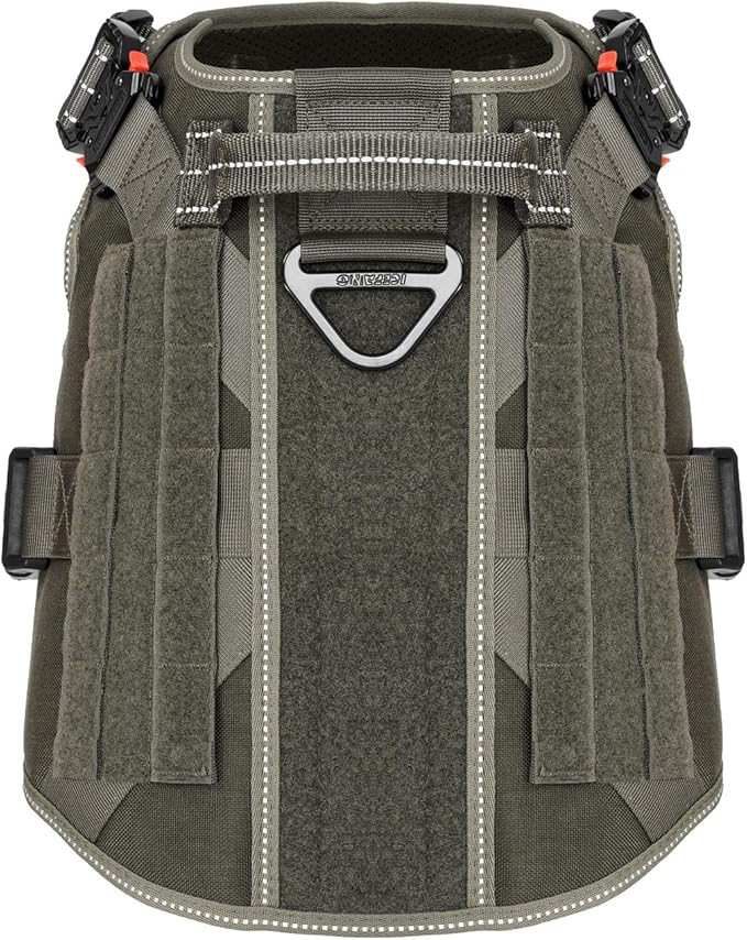 ICEFANG Tactical Dog Harness, X-Large Size,2X Metal Buckle,Working Dog MOLLE Vest with Handle,No Pulling Front Leash Clip,Hook and Loop Panel (Green,XL (Pack of 1))