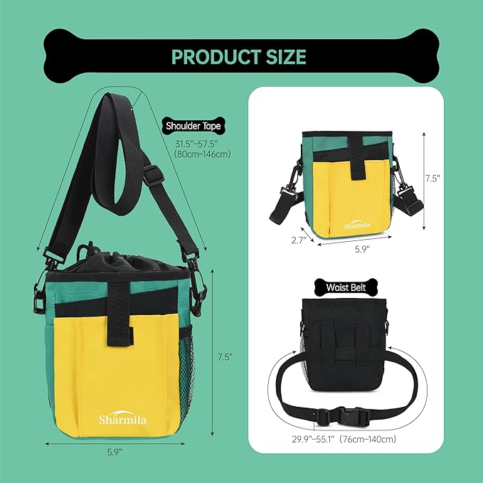 Sharmila Dog Treat Pouch - Large Capacity Storage & Multi-Pocket Design, Waterproof Training Treat Pouch Constructed from High-Density Oxford Fabric for Pet Training, Dog Walking, Hiking (Yellow)