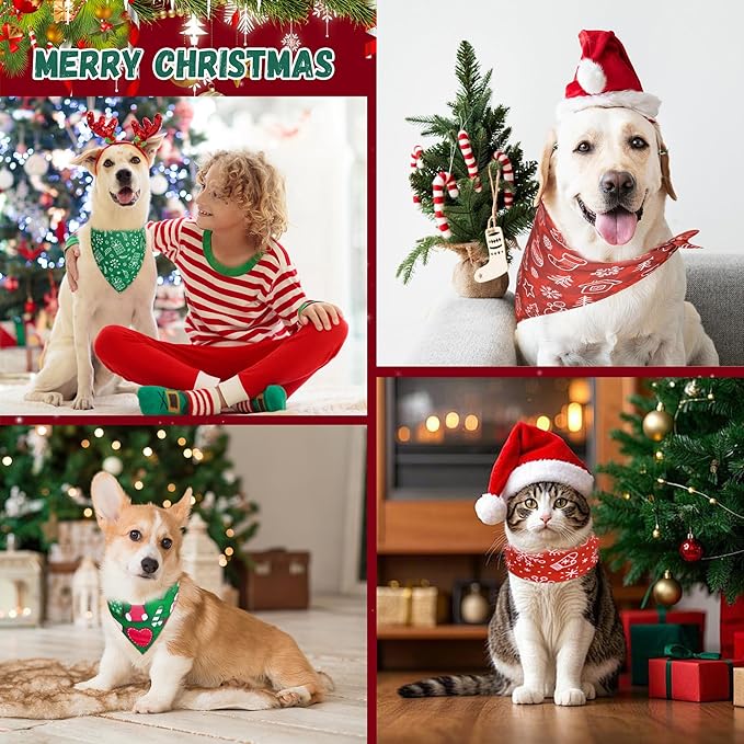 200 Pcs Christmas Dog Bandanas Bulk Xmas Pet Scarves Winter Adjustable Bibs for X-M-L Dogs Washable Holiday Puppy Kerchief for Groomers Shelters