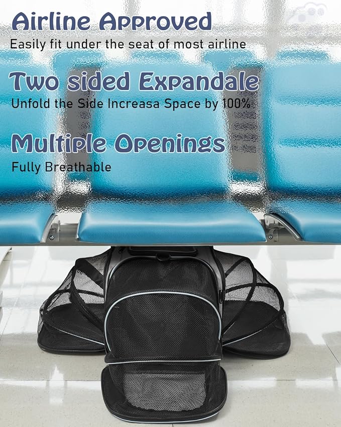 Siivton Cat Carrier,4 Sided Expandable Pet Carrier for Travel,Collapsible Soft-Sided Carriers with Removable Fleece Pad and Shoulder Straps,Airline Approved(17.5"x 11"x 11")