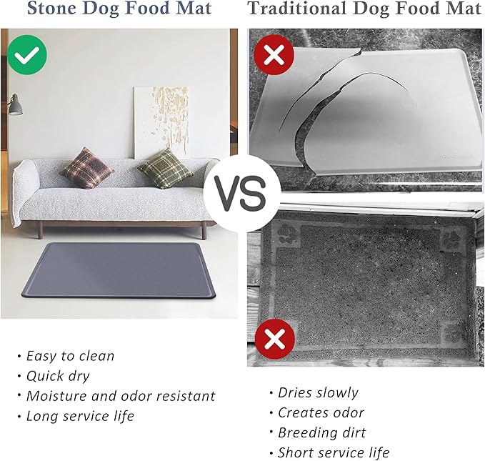 Extra Large Stone Dog Food Mat,Absorbent Cat Dog Mat for Food and Water, Quick Drying Pet Feeding Mat, Anti-Slip Diatomaceous Earth Dog Bowl Mat for Messy Drinkers,Dark Grey 23.6''x15.35''