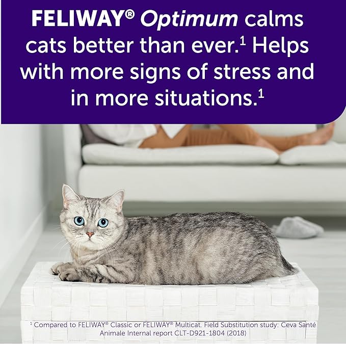 FELIWAY Optimum 3 x 30 Day Cat Calming Refills for Pheromone Diffuser, 3 x 48ml Value Pack - Helps Reduce Common Signs of Stress in Cats & Kittens, Enhanced Calming