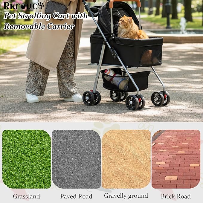 3 in 1 Dog Strollers 4 Wheels Folding Pet Stroller with Detachable Carrier Multifunction Portable Dogs Travel Carriers for Medium Small Puppy Kittens(Deep Black)