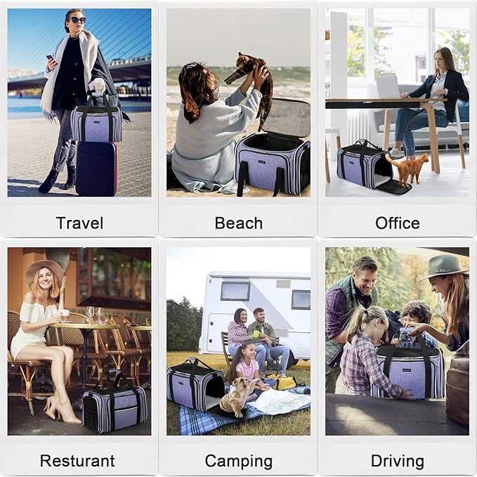 BAGLHER Expandable Cat Carrier with Travel Litter Box, Pet Travel 5 Sides Open Doors 3 Sides, Leak-Proof and Collapsible, for Car, Airplane Trip, Purple