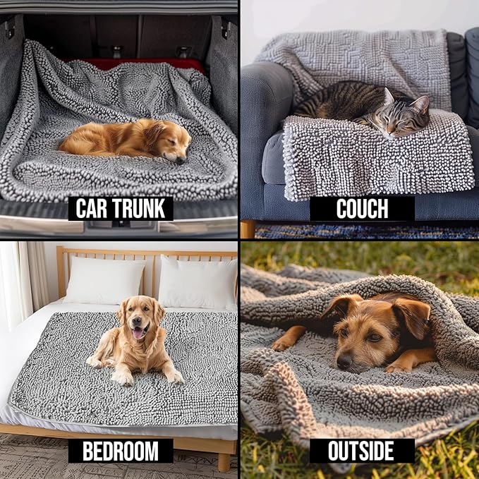 Muddy Mat® Dog Blanket - Chenille Water Absorption Blanket for Bed & Couch Cover for Dogs Washable, Anti-Slip Soft and Durable Furniture Protector for Dogs - Grey 48"x56"