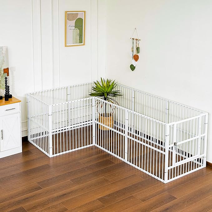 Dog Playpen - 32" Height Dog Pen, Heavy Duty Puppy Pen with Door, Safe & Sturdy, Easy Assemble for Indoor/Outdoor Pet Playpen (10 Panels with Door, White)