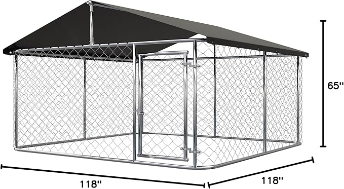 Petonly Outdoor Dog Enclosure Heavy Duty Dog Kennel House Mesh Dog Big Cage Pet Kennel Steel Fence with Secure Lock(118”x 118”)