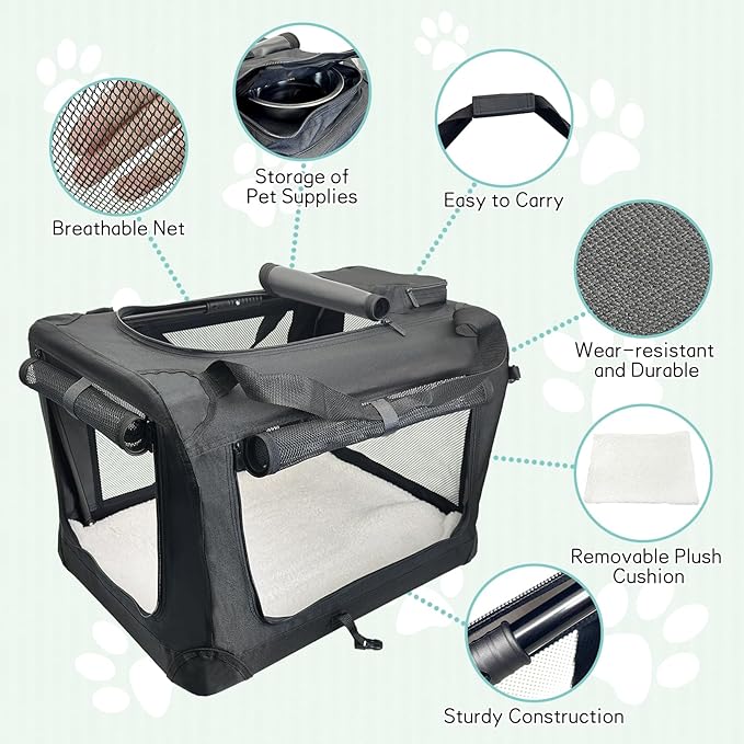 Fhiny Large Cat Carrier for 2 Cats, 24"x17"x17" Soft Dog Crate Collapsible Portable Travel Pet Carrier Bag Durable Breathable Foldable Kitten Carrier Bag for Cats Puppy Under 45 Lbs Black