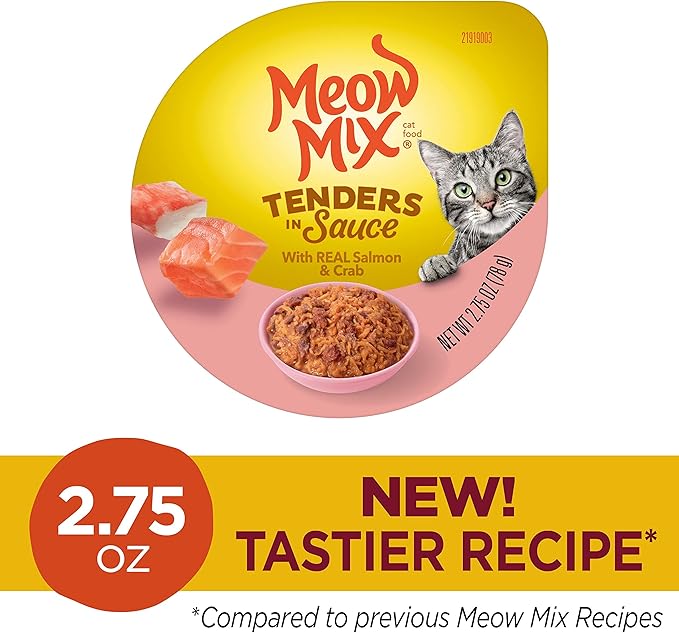 Meow Mix Tenders in Sauce Wet Cat Food, Salmon & Crab, 2.75 Ounce Cup (Pack of 12)