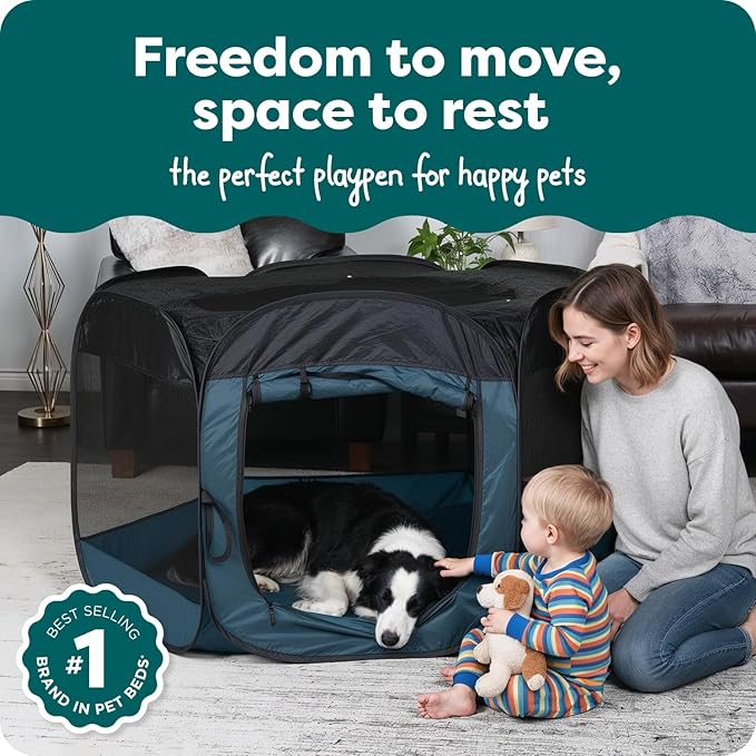 FurHaven Portable Pet Playpen for Dogs & Cats, Large Indoor Kitten Playpen with Mesh Sides, Foldable Dog Playpen for Small Dogs, Pop Up Travel Dog Pen, Large, Pet Crate with Mesh Sides, Sailor Blue