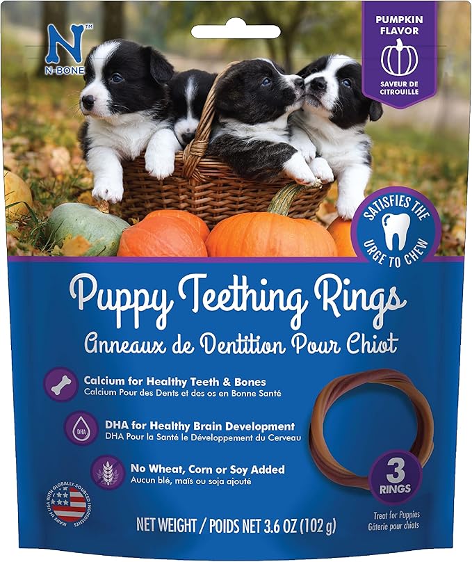 N-Bone Puppy Teething Ring Pumpkin Flavor, 3.6 Oz, 3 Rings